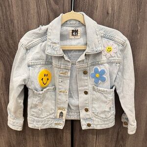 PH Play by Petite Hailey Patched Denim Jacket - with Patches - Light Blue